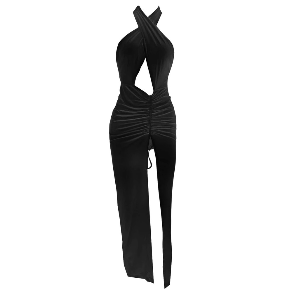 Leau Black Cut Out High Split Dress